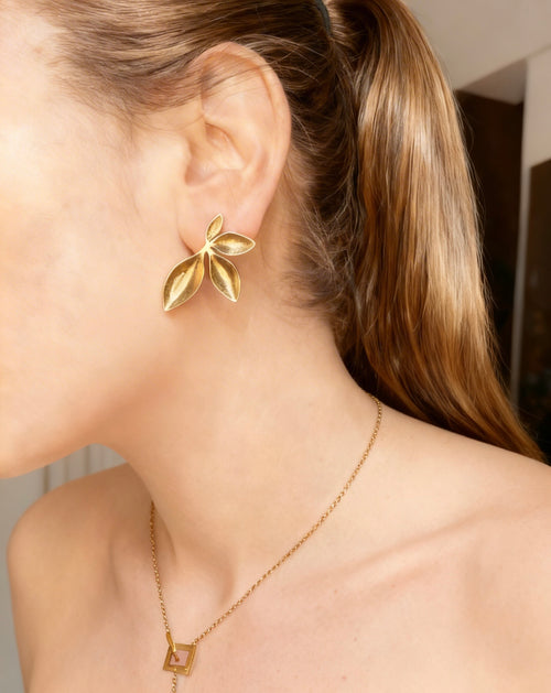 Gold leaf statement earrings – Elegantano jewellery